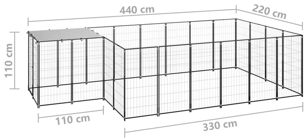 vidaXL Σπιτάκι Σκύλου Μαύρο 8,47 m² Ατσάλινο