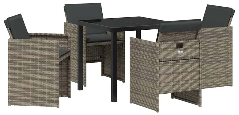 vidaXL Σέτ φαγητού για κήπο με μαξιλάρι 5 pcs Γκρι συνθετικό ρατάν