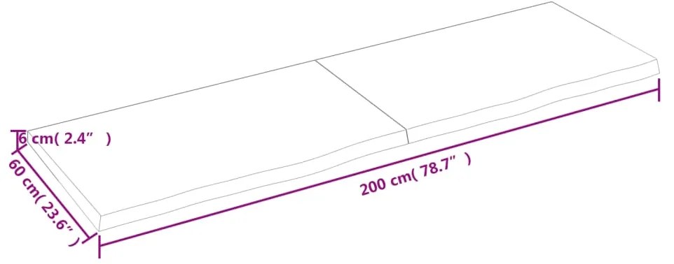 Ράφι Τοίχου Ανοιχτό Καφέ 200x60x(2-6)εκ. Επεξ. Μασίφ Ξύλο Δρυός - Καφέ