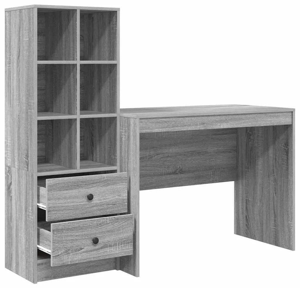vidaXL Γραφείο με αποθηκευτικό χώρο με συρτάρι 2 pcs Γκρι sonoma