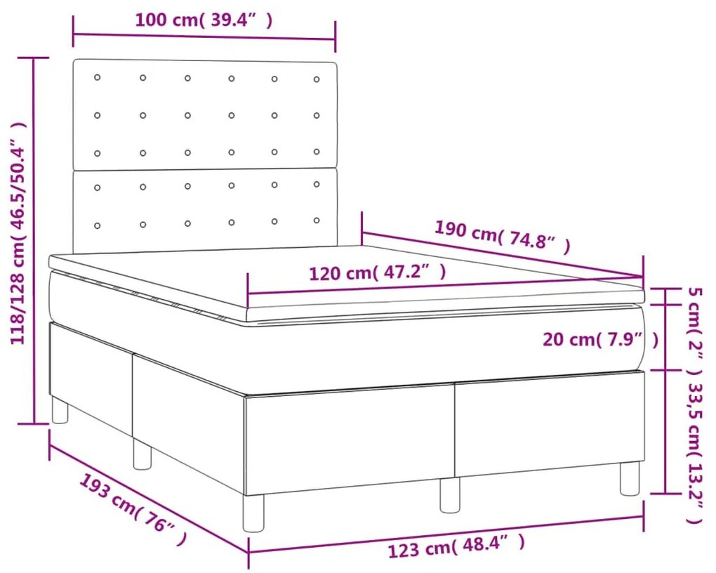 Κρεβάτι Boxspring με Στρώμα &amp; LED Σκ. Μπλε 120x190εκ. Βελούδινο - Μπλε