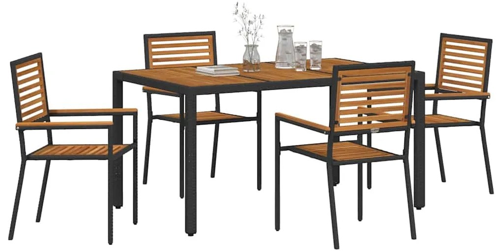 vidaXL Σέτ φαγητού για κήπο 5 pcs Μαύρο και Καφέ συνθετικό ρατάν