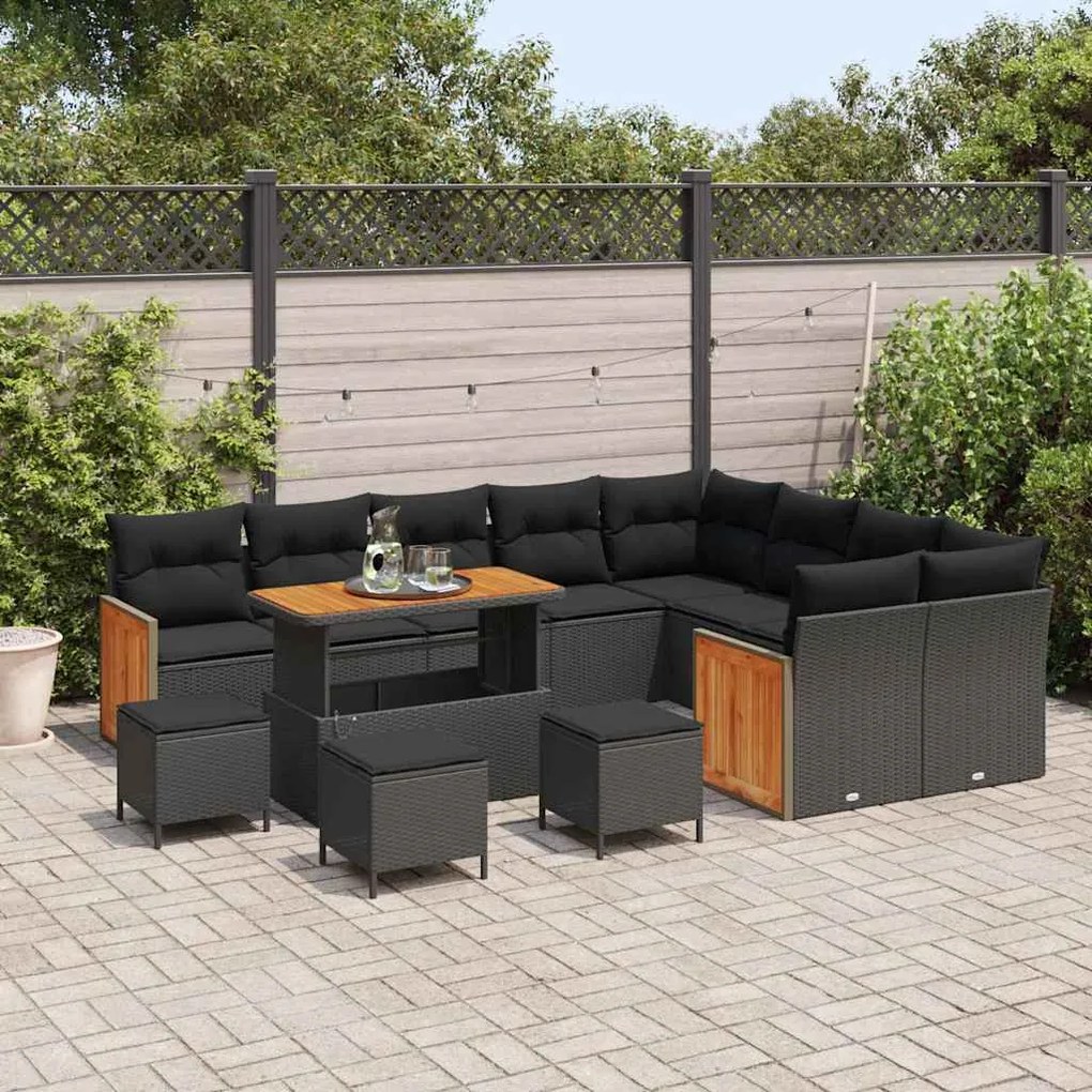 vidaXL Σετ Καναπέ Κήπου με μαξιλάρι 13 pcs Μαύρο 110 x 55 x 71 εκ