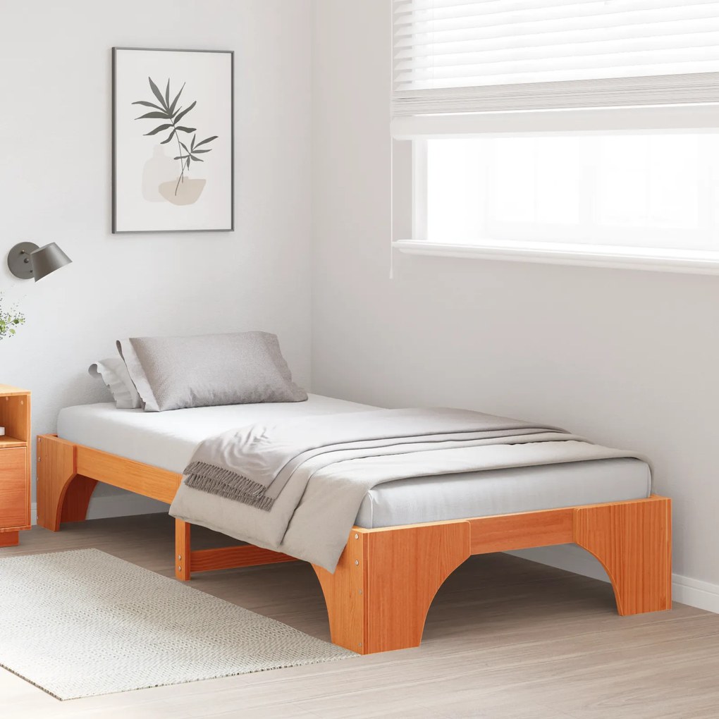 vidaXL Κρεβάτι Κερωμένο Καφέ 100x200 cm από Μασίφ Ξύλο Πεύκου