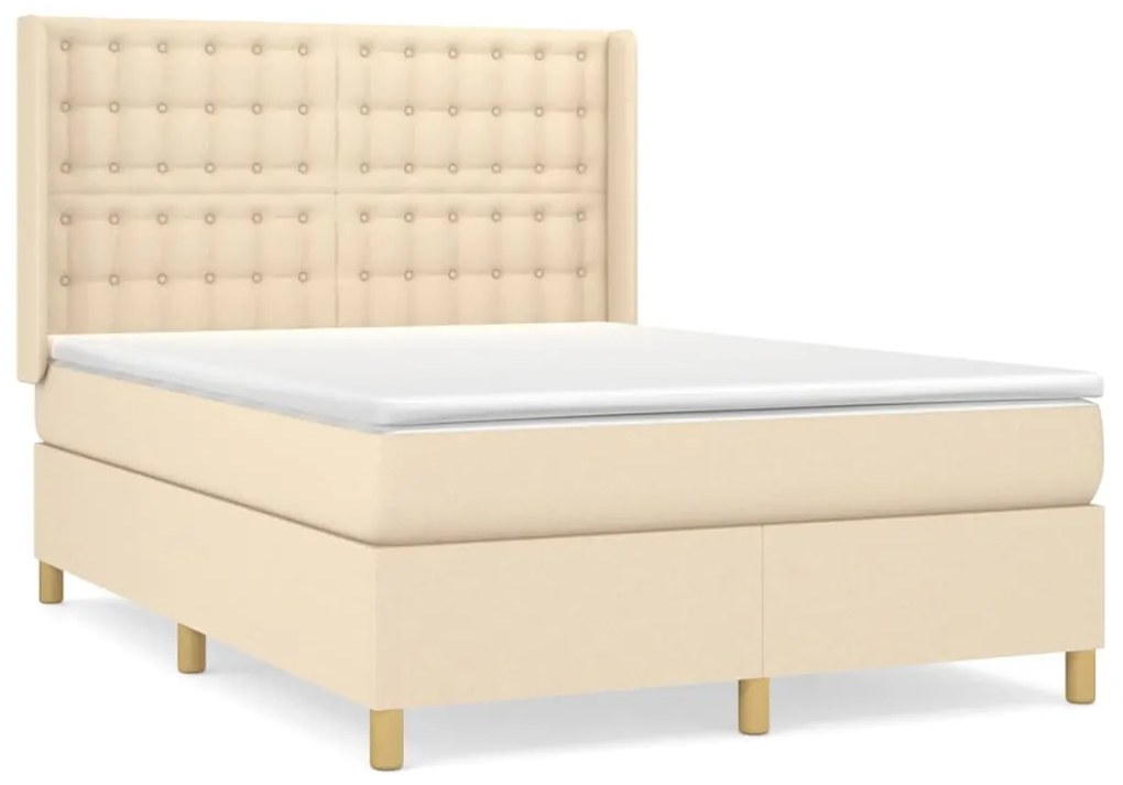 Κρεβάτι Boxspring με Στρώμα Κρεμ 140x190 εκ. Υφασμάτινο - Κρεμ