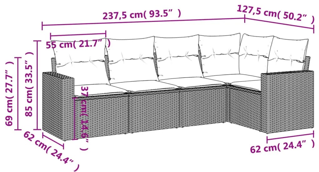 vidaXL Σετ Καναπέ Κήπου 5 τεμ. Μπεζ Συνθετικό Ρατάν με Μαξιλάρια