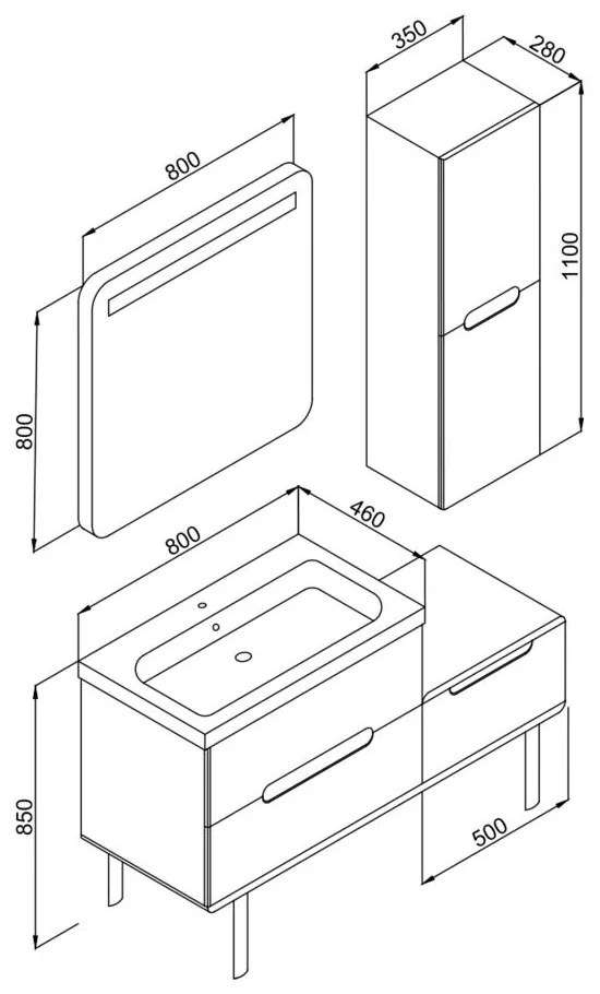 Πάγκος μπάνιου με Νιπτήρα MASAL 130 Ανθρακί 130x46x85 εκ. 130x46x85 εκ.