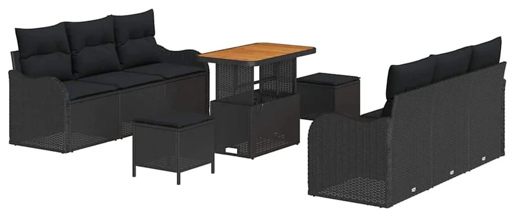 vidaXL Σετ Καναπέ Κήπου Ρυθμιζόμενο ύψος 9 pcs Μαύρο συνθετικό ρατάν