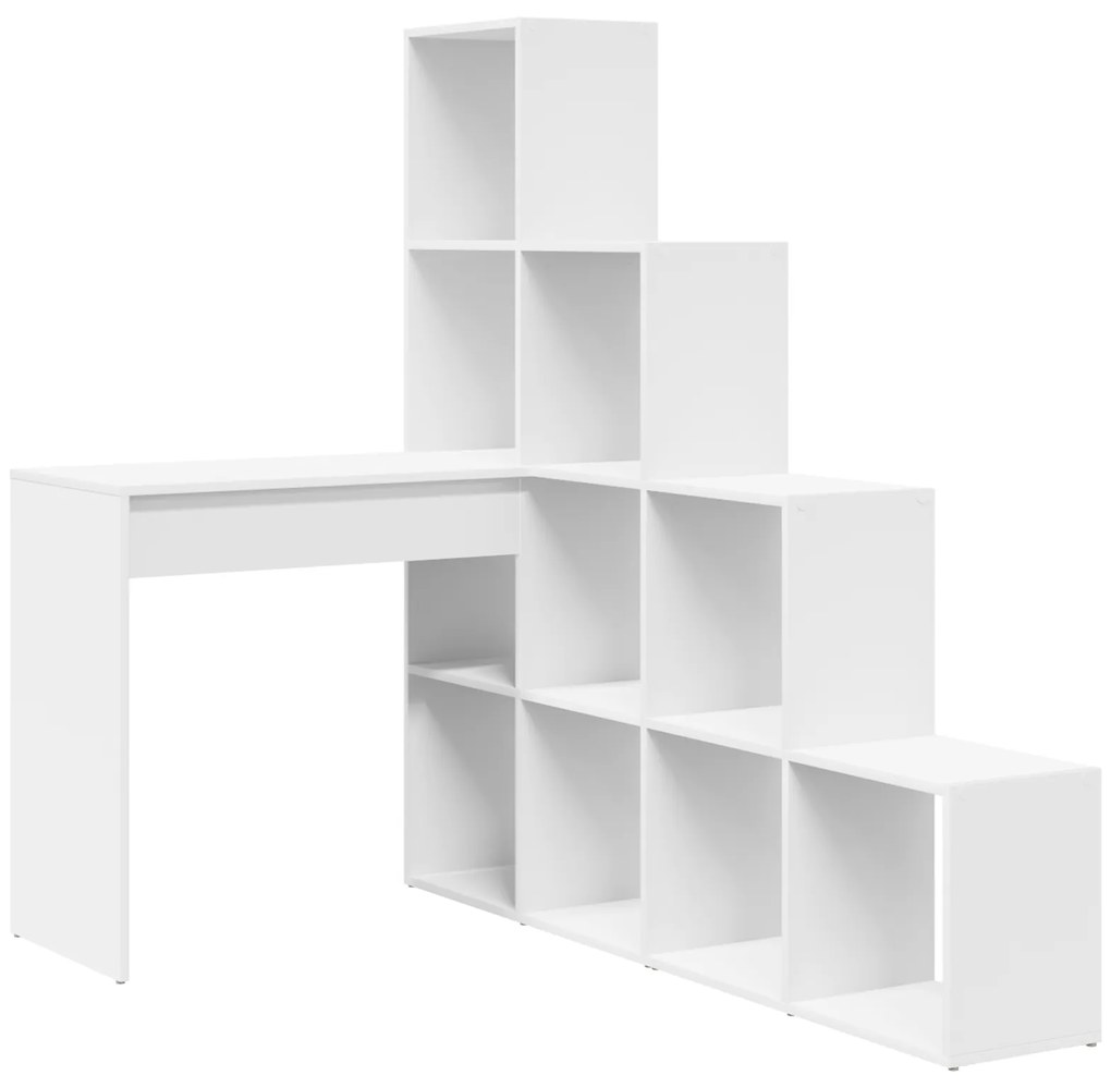 vidaXL Γωνιακό γραφείο με ράφι Λευκό 101.5 x 149.5 x 149.5 εκ.