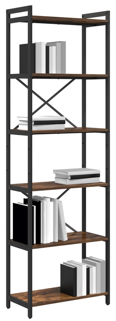 vidaXL Βιβλιοθήκη Καπνιστή δρυς 60 x 30 x 188 εκ MDF και Χάλυβας