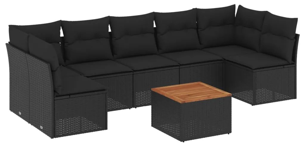 vidaXL Σαλόνι Κήπου 8 Τεμαχίων Μαύρο από Συνθετικό Ρατάν με Μαξιλάρια