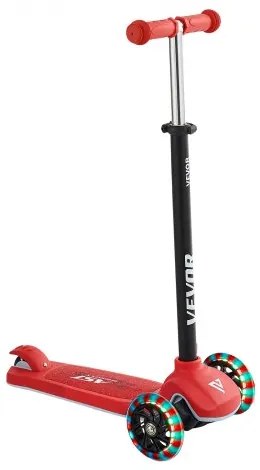 VEVOR Kick Scooter for Kids Ages 3+, 3-Wheel Toddler Scooter with Light-Up Wheels, Adjustable Height Handlebar, Wide Anti-Slip Deck, Lightweight Aluminum Frame for Boys and Girls up to 74.8 kg, Red