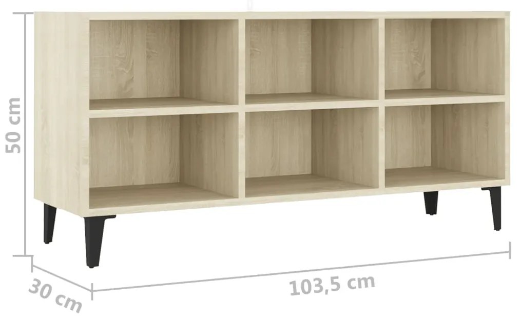 vidaXL Έπιπλο Τηλεόρασης Καπνιστή Δρυς 103,5x30x50 εκ Μεταλλικά Πόδια