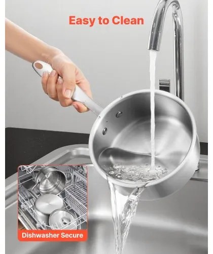 VEVOR 1.5 QT Saucepan with Steamer, Stainless Steel Saucepan with Glass Lid, Multipurpose Nonstick Stainless Steel Sauce Pot with Ergonomic Handle, Friendly for Oven, Dishwasher, Induction Cooker