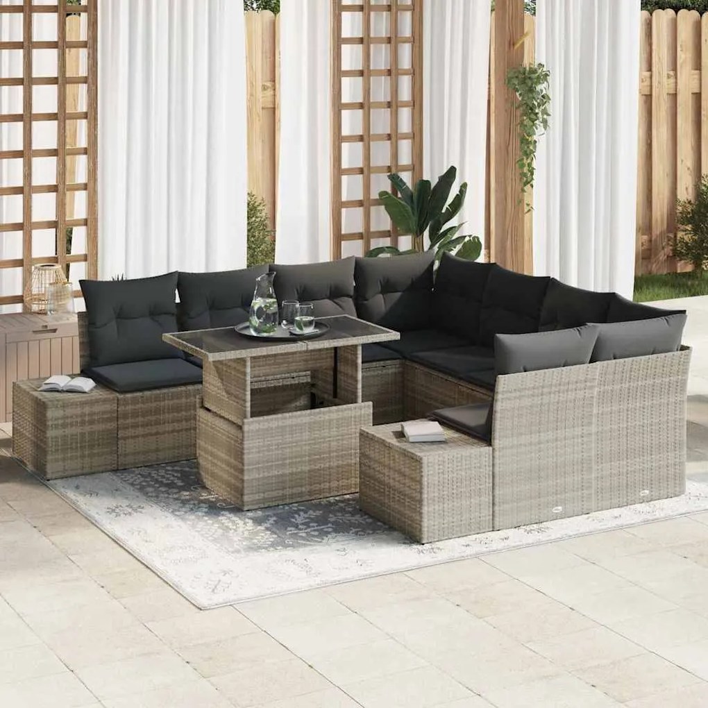 vidaXL Σετ Καναπέ Κήπου 9 pcs Ανοιχτό γκρι 100 x 55 x 73 εκ