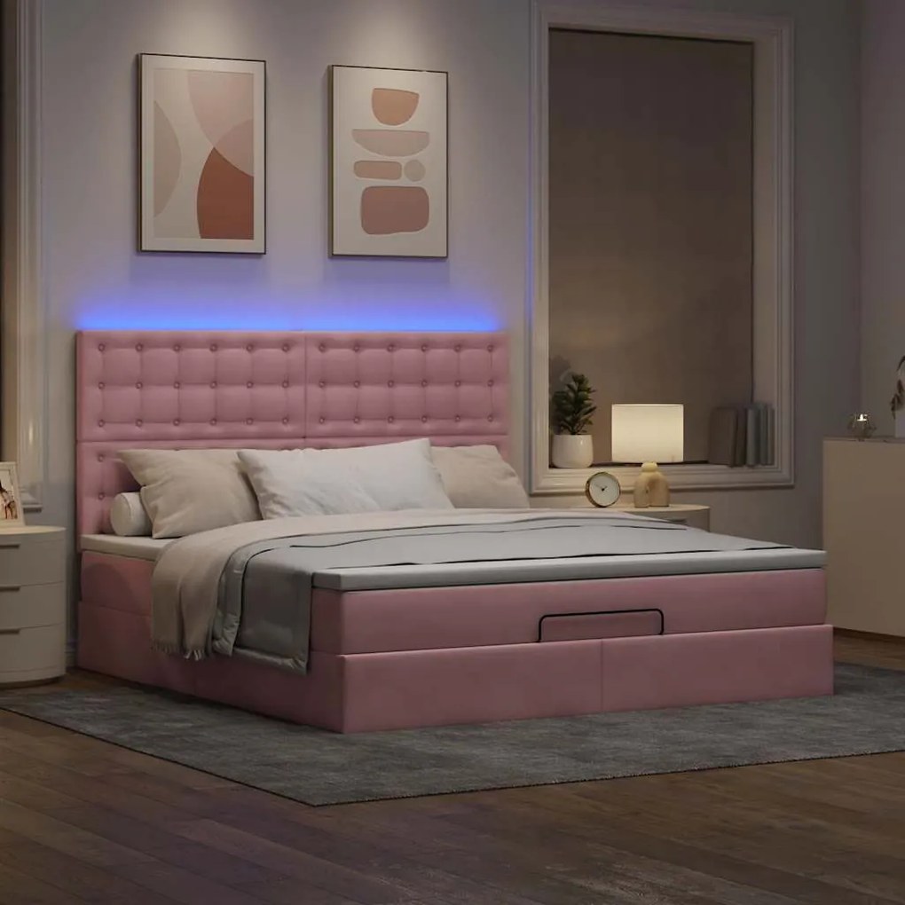 Οθωμανικό κρεβάτι με στρώματα &amp; LEDs Ροζ 160x200cm Velvet 3314479