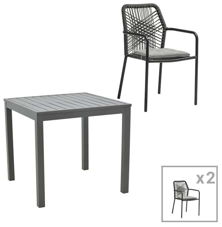 Intrahome Τραπεζαρία Kliton-Kherson σετ 3τεμ Intrahome αλουμίνιο σε ανθρακί απόχρωση 80x80x74εκ | SKU: INTRAPA-311111956
