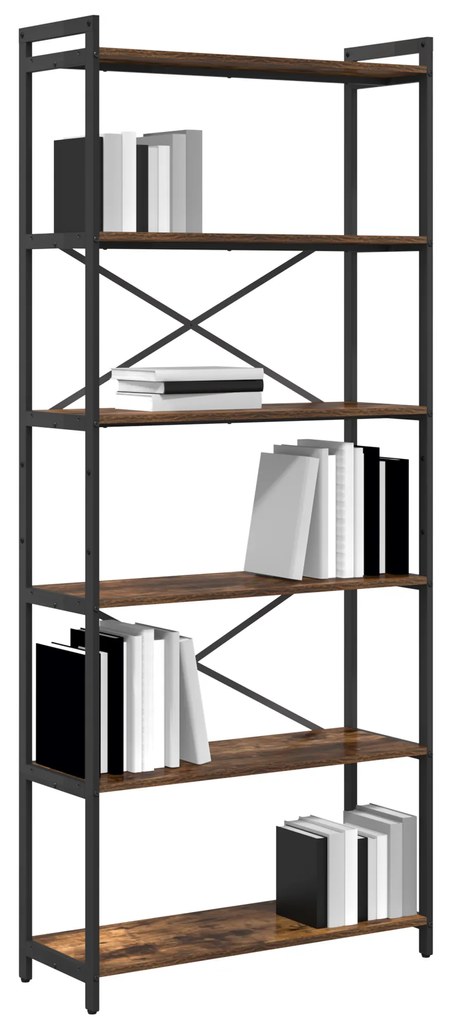 vidaXL Βιβλιοθήκη Καπνιστή δρυς 80 x 30 x 188 εκ Επεξεργασμένο ξύλο