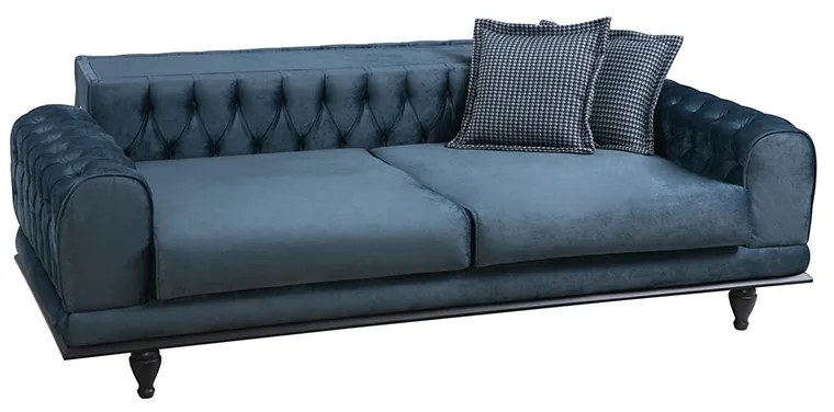 Καναπές 3θέσιος κρεβάτι PWF-0514 βελούδο μπλε-μαύρο 220x90x80εκ Υλικό: FABRIC - WOOD 071-001144