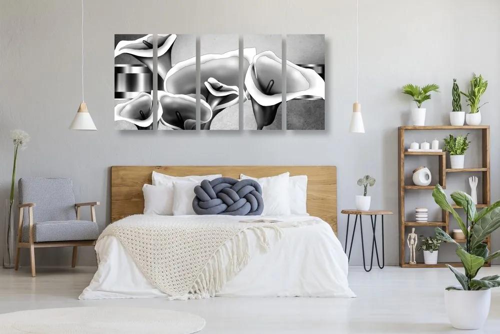 Εικόνα 5 τμημάτων κομψά λουλούδια λάσπης σε μαύρο & άσπρο
