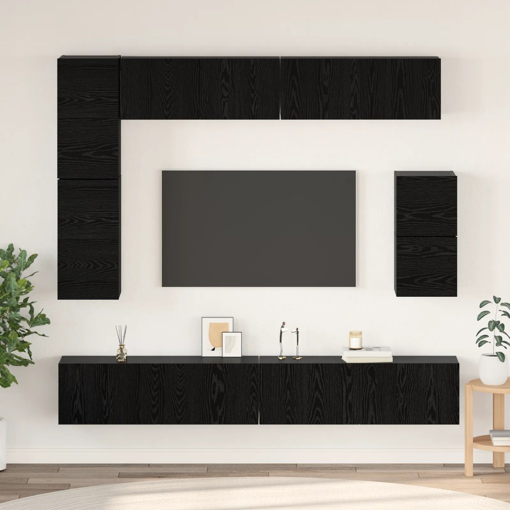 vidaXL Σετ επίπλου τηλεόρασης Επιτοίχιο 8 pcs Μαύρη Οξυά
