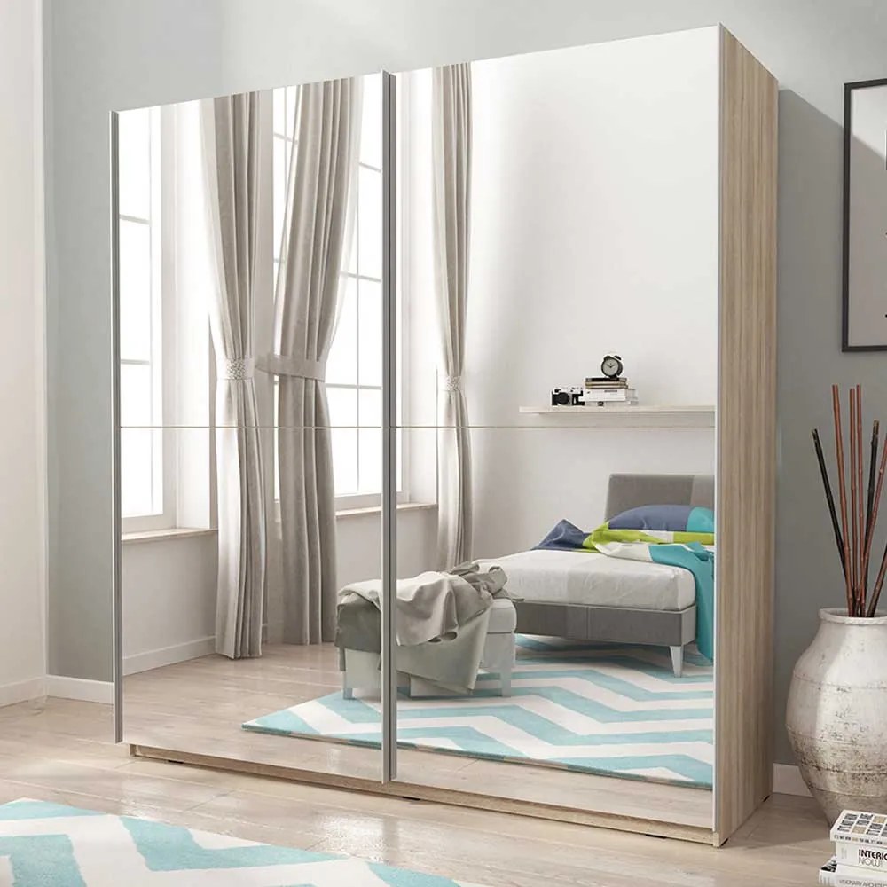 Ντουλάπα συρόμενη Michaela mirror-150 x 63 x 214 εκ.-Φυσικό