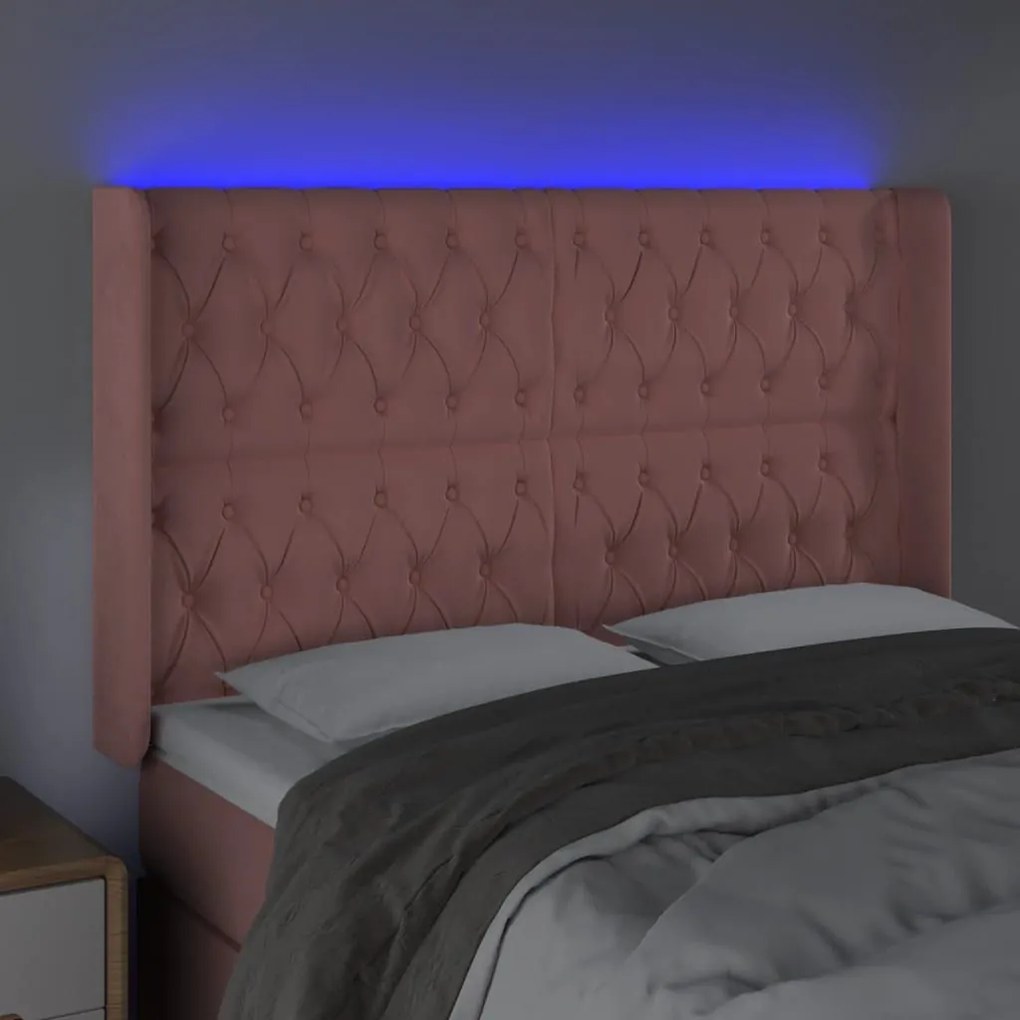 Κεφαλάρι Κρεβατιού LED Ροζ 163x16x118/128 εκ. Βελούδινο - Ροζ