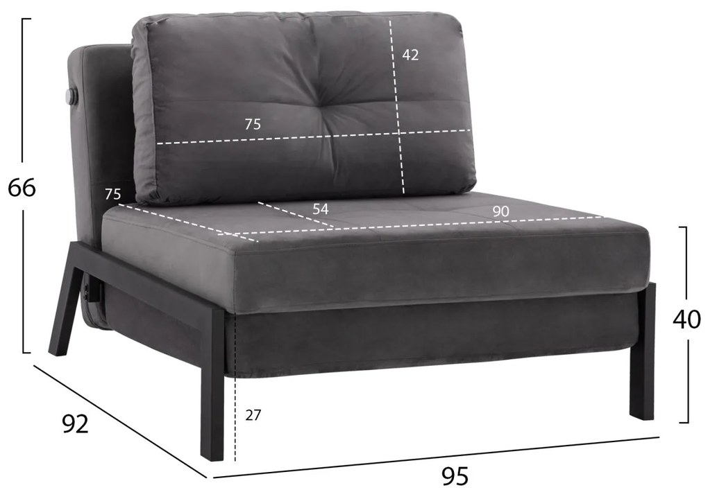 Πολυθρόνα - Κρεβάτι CONSTANCE C3078.11 Βελούδο Γκρί 95x92x66Υ εκ. 95x92x66 εκ.