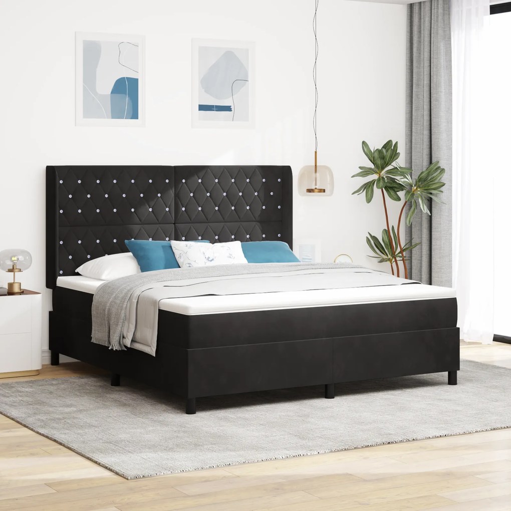 vidaXL Στρώμα Κρεβάτι με Στρώμα & LED Μαύρο 180x200 εκ. Βελούδο