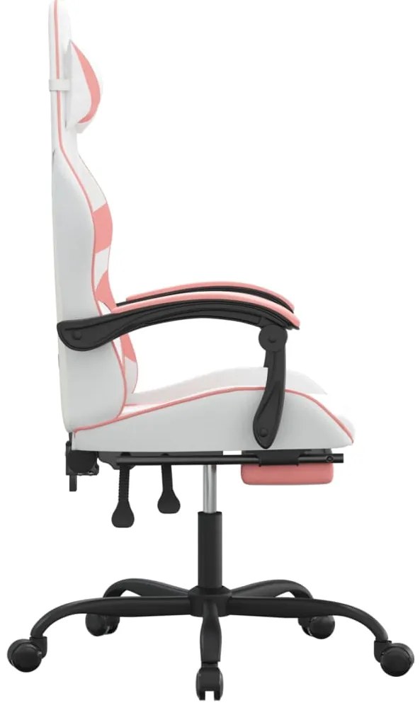 vidaXL Καρέκλα Gaming Περιστεφόμενη Υποπόδιο Λευκή &amp; Ροζ Συνθ. Δέρμα