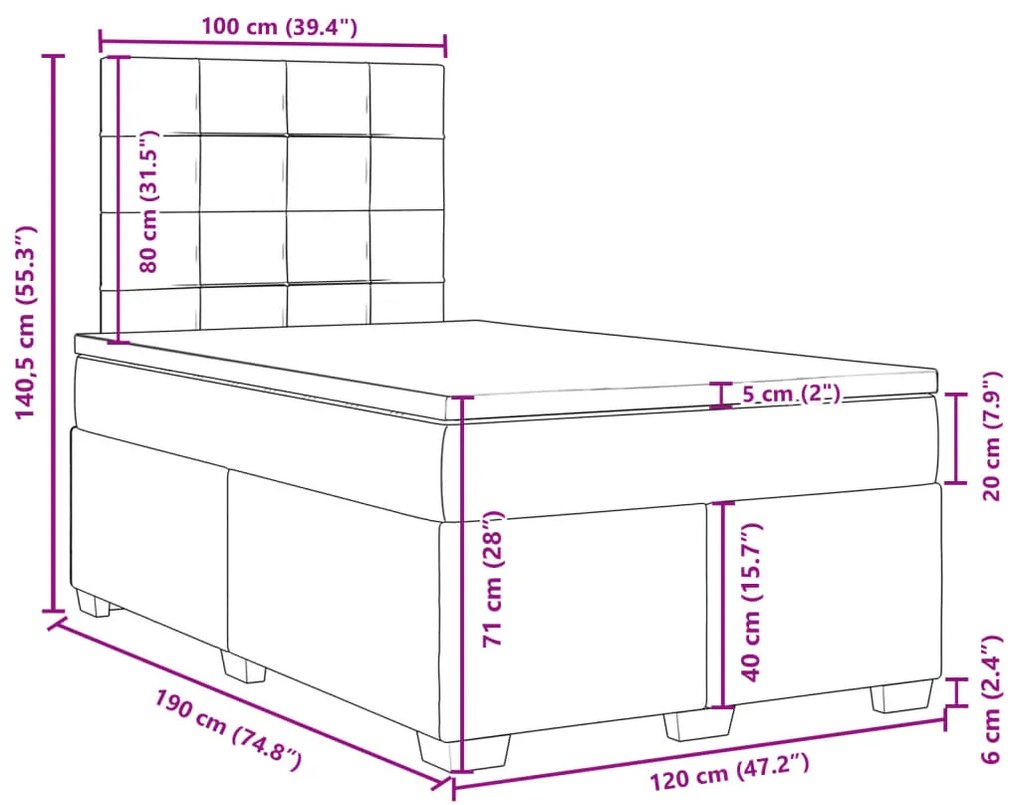 Κρεβάτι Boxspring με Στρώμα Μαύρο 120x190 εκ. Υφασμάτινο - Μαύρο