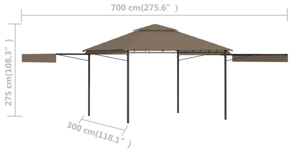 Κιόσκι με 2 Επεκτεινόμενες Οροφές Taupe 3x3x2,75 μ. 180 γρ/μ² - Μπεζ-Γκρι