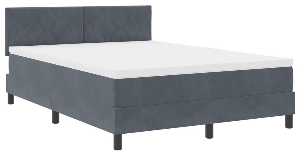 vidaXL Κρεβάτι Box Spring με Στρώμα & LED  Γκρι 140x200 cm Βελούδο