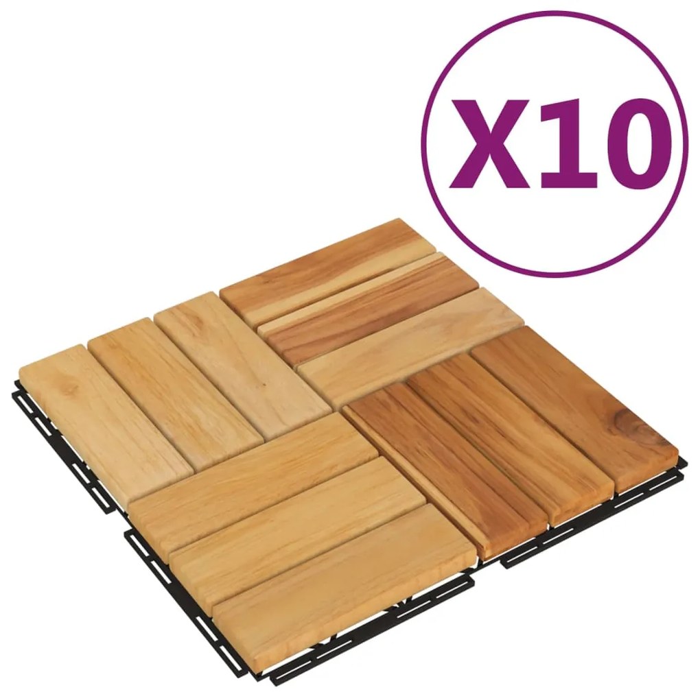 vidaXL Πλακάκια Deck 10 τεμ. 30 x 30 εκ. από Μασίφ Ξύλο Teak