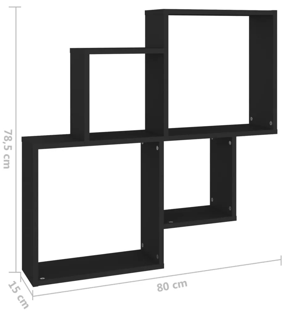 Ράφι Κύβος Τοίχου Μαύρο 80 x 15 x 78,5 εκ. από Επεξ. Ξύλο - Μαύρο