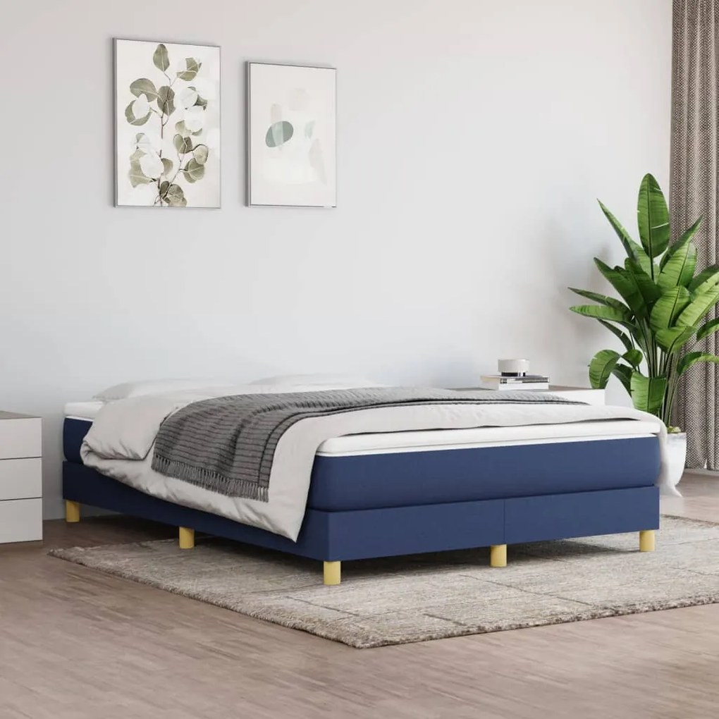 Κρεβάτι Boxspring με Στρώμα Μπλε 140x190 εκ. Υφασμάτινο - Μπλε