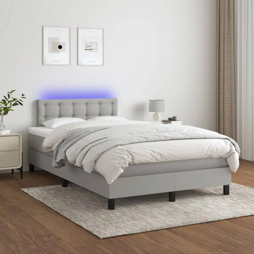 Κρεβάτι Boxspring με Στρώμα &amp; LED Αν.Γκρι 120x190εκ. Υφασμάτινο - Γκρι