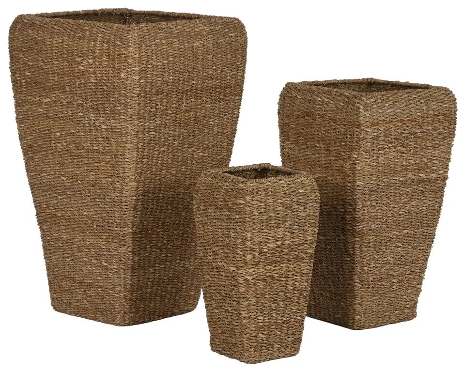 Σετ ζαρντινιέρων Home ESPRIT Φυσικό Μέταλλο Φυσική ίνα 40 x 40 x 70 cm (3 Τεμάχια)