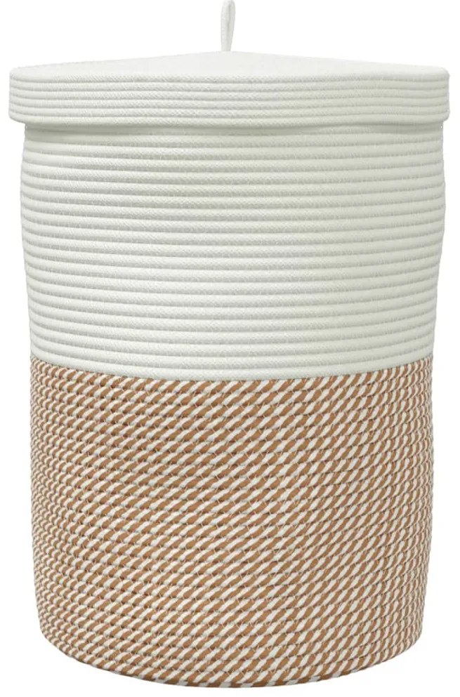 vidaXL Καλάθι Αποθήκευσης με Καπάκι Καφέ/Λευκό Ø37x50 εκ. Βαμβακερό