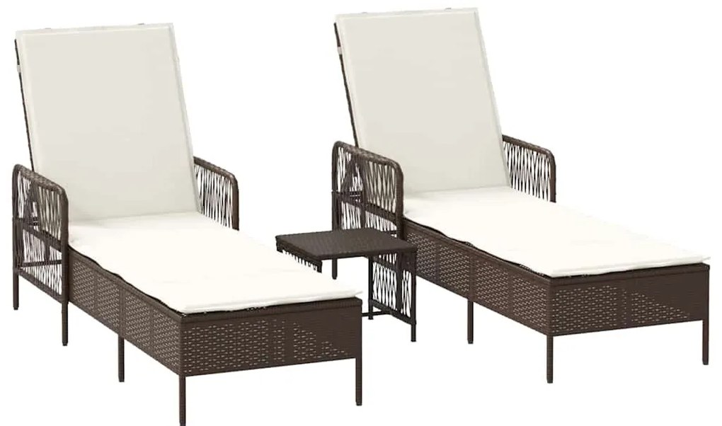 vidaXL Ξαπλώστρα 2-πρόσωπο 2 pcs Καφέ 35 x 35 x 32 εκ. συνθετικό ρατάν