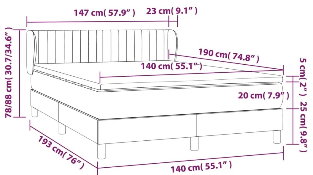 Κρεβάτι Boxspring με Στρώμα Σκούρο Μπλε 140x190 εκ. Βελούδινο - Μπλε