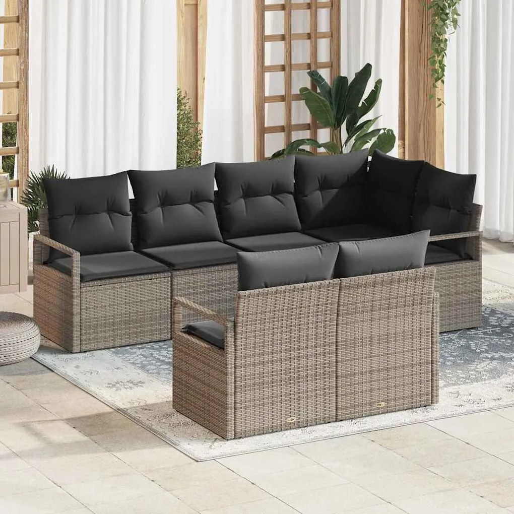 vidaXL Σετ Καναπέ Κήπου 7 pcs Γκρι Πολυ ράταν