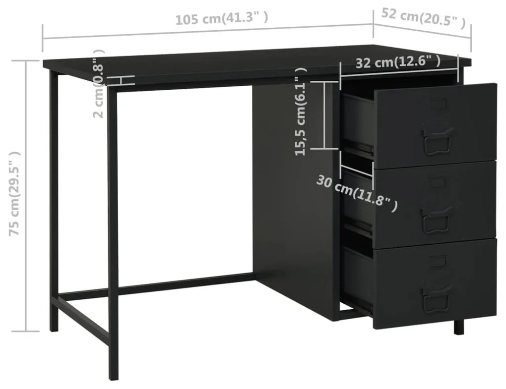 Βιομηχανικό Γραφείο με Συρτάρια Μαύρο 105x52x75 εκ. Ατσάλινο - Μαύρο