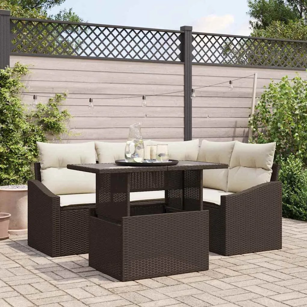 vidaXL Σετ Καναπέ Κήπου 5 pcs Καφέ και κρεμ 100 x 55 x 73 εκ