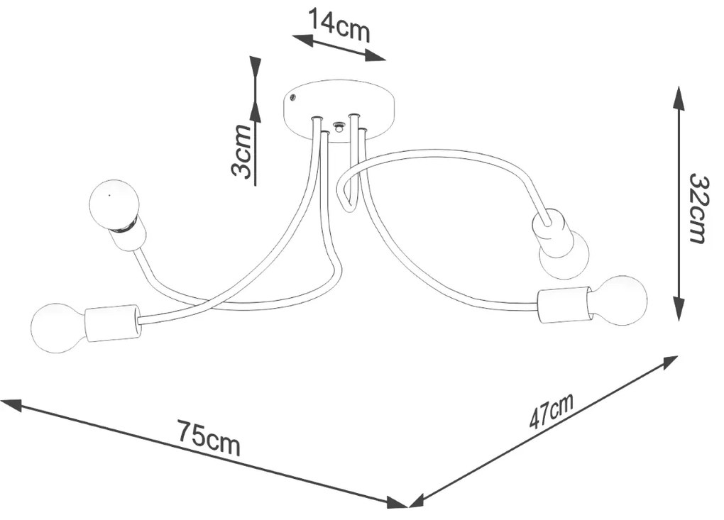 Sollux Φωτιστικό οροφής LEVAR 4 μαύρο,ατσάλι,Ε27 4xmax 15W LED