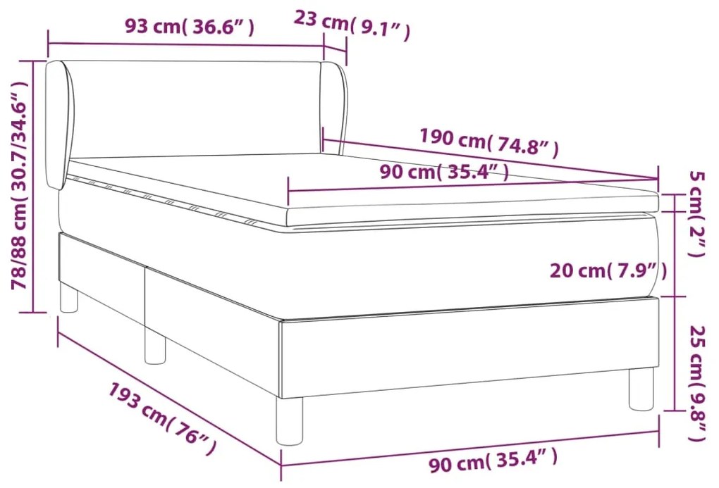 Κρεβάτι Boxspring με Στρώμα Γκρι 90x190 εκ. από Συνθετικό Δέρμα 3127167