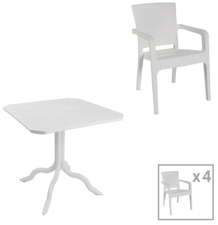 Τραπεζαρία Groovy-Halcyon σετ 5τεμ PP λευκό 80x80x74,5εκ. 80x80x74.5 εκ.