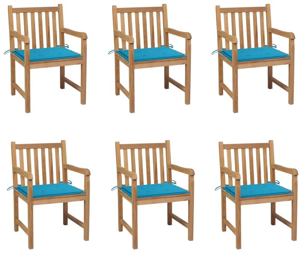 3073035 vidaXL Καρέκλες Κήπου 6 τεμ. από Μασίφ Ξύλο Teak με Μπλε Μαξιλάρια Μπλε, 1 Τεμάχιο