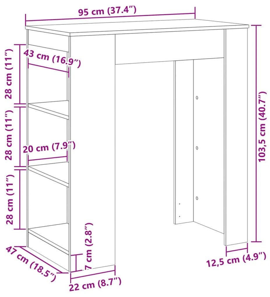 ΤΡΑΠΕΖΙ ΜΠΑΡ ΜΕ ΡΑΦΙΑ ΜΑΥΡΟ 95X47X103,5 ΕΚ. ΕΠΕΞΕΡΓ. ΞΥΛΟ 854383