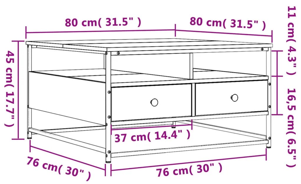 Τραπεζάκι Σαλονιού Καπνιστή Δρυς 80 x 80 x 45 εκ. Επεξεργ. Ξύλο - Καφέ